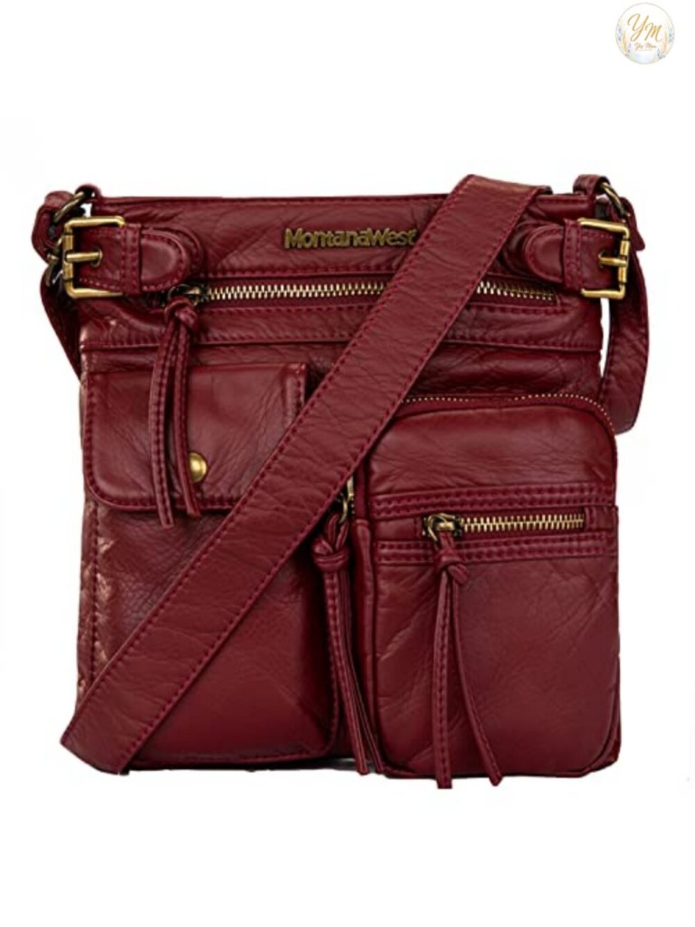 Montana West Soft Washed Leather Crossbody Bag Multi Pocket Adjustable Strap